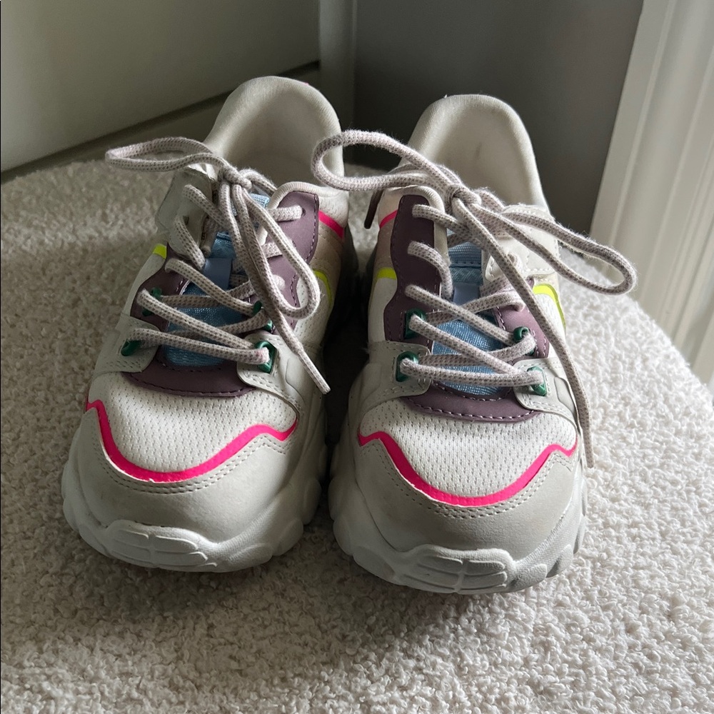 Zara White Sneakers with Pink, Blue & Purple Accents - Kids
